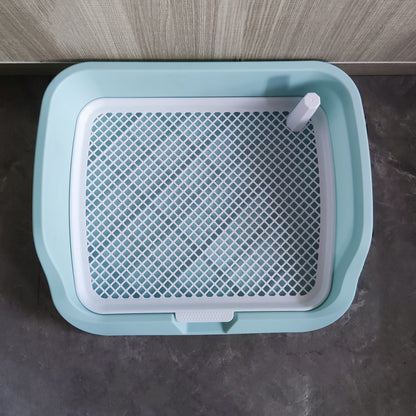 High-sided dog litter box with removable grid for small to medium breeds.