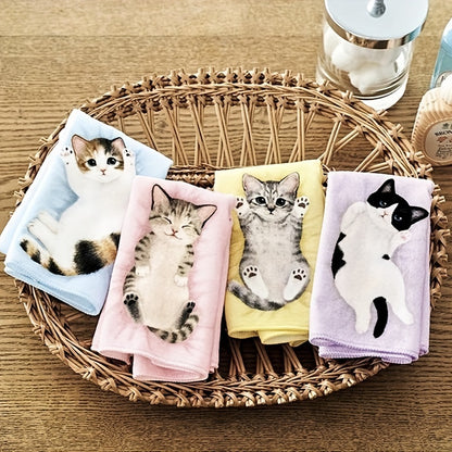 Thanksgiving-themed square towel features cartoon kitty design, ideal for travel and outdoor activities. Lightweight and durable polyester blend, 280G/㎡.