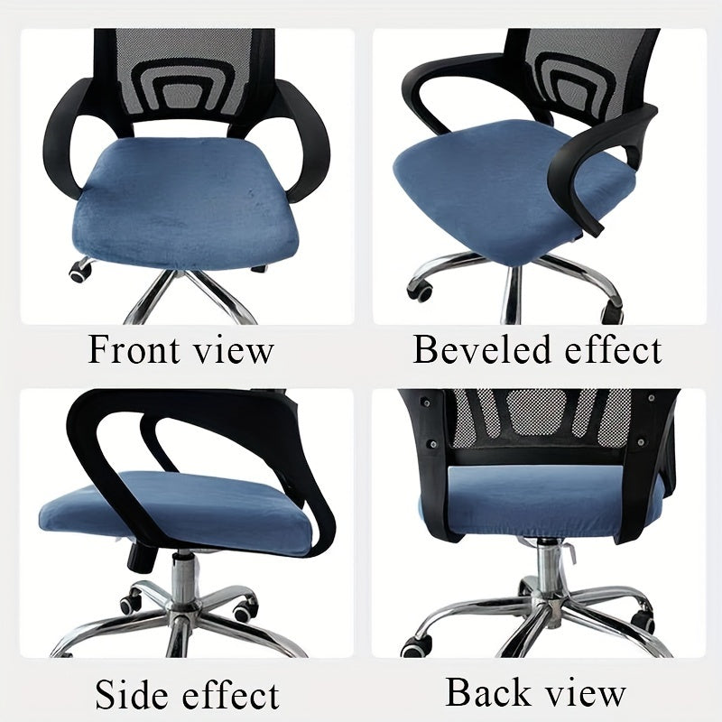 Office chair cover made of stretch velvet material with elastic spandex for universal fit in home or office settings.