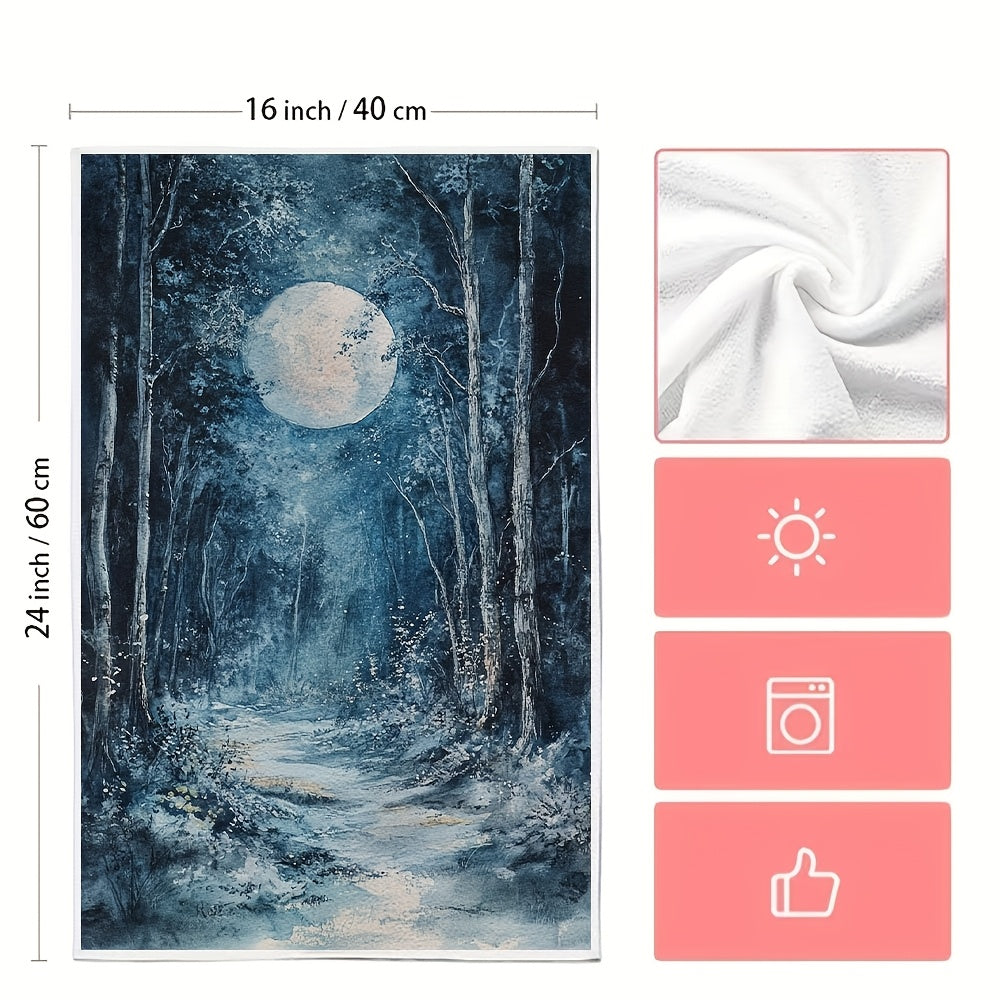 Enchanting Moonlit Grove Kitchen Towels Set of 2 - Made of Ultra Soft and Highly Absorbent Polyester Material, Machine Washable, 40.64x60.96 cm - Perfect for Holiday Decor and Everyday Use in the Kitchen