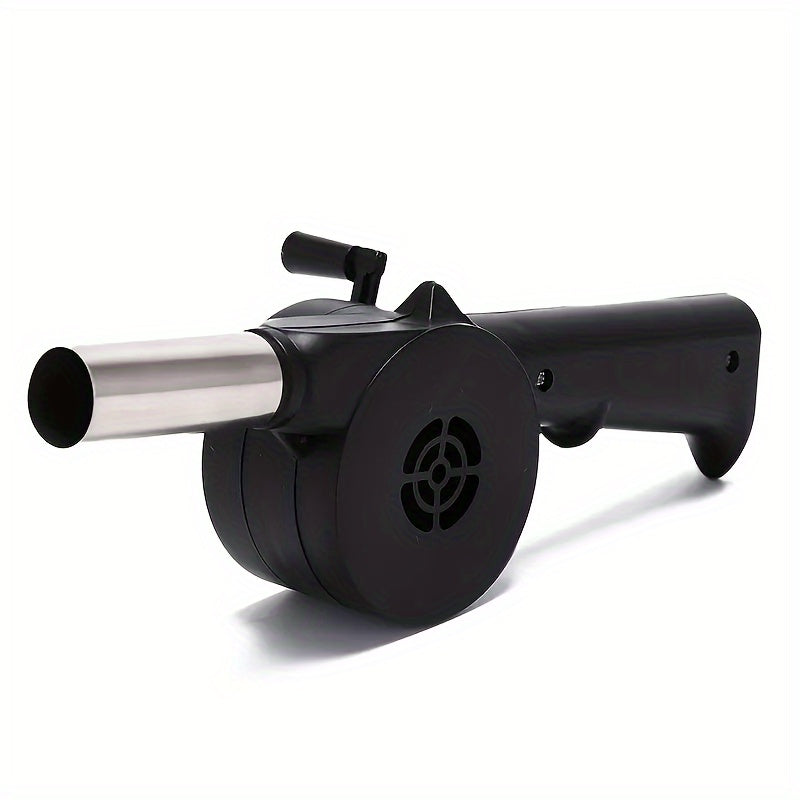 Handheld manual BBQ blower made of durable plastic for outdoor cooking.