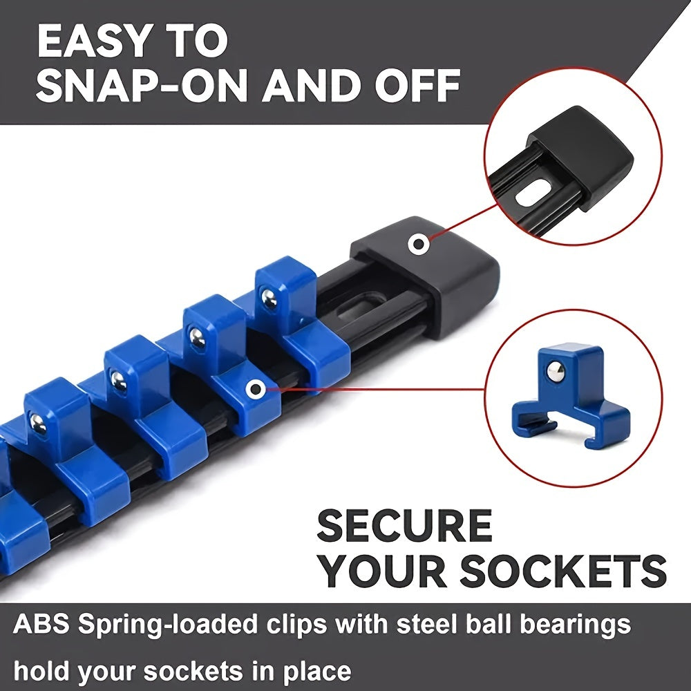 Organize your sockets with the Socket Organizer Tool - High-Quality Socket Bracket Set compatible with 1/4 Inch, 3/8 Inch, and 1/2 Inch sizes.