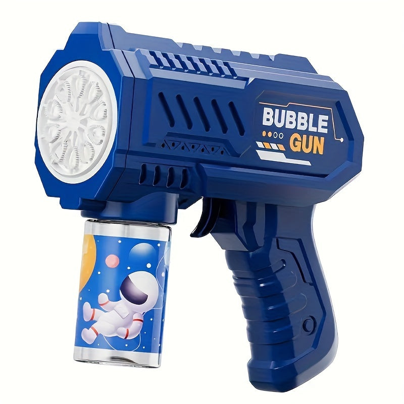 Bubble gun toy with LED light, handheld magic blaster, 10-hole plastic design for ages 3-12. Perfect for parties and gifts, no bubble solution or batteries needed.