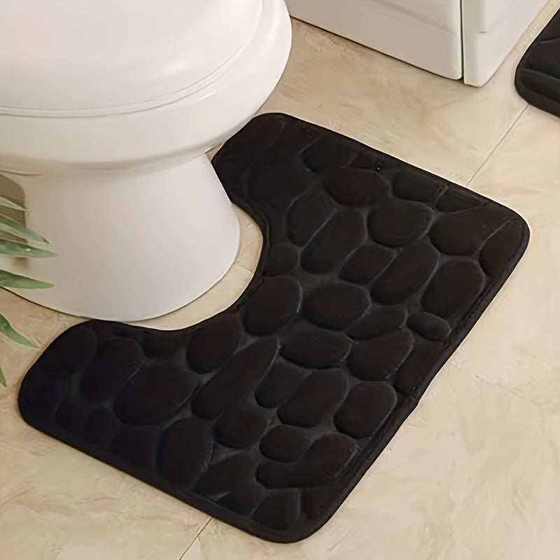 U-shaped foam bath rug with fast absorbency, non-slip design, and washable features. Perfect for bathroom decor.