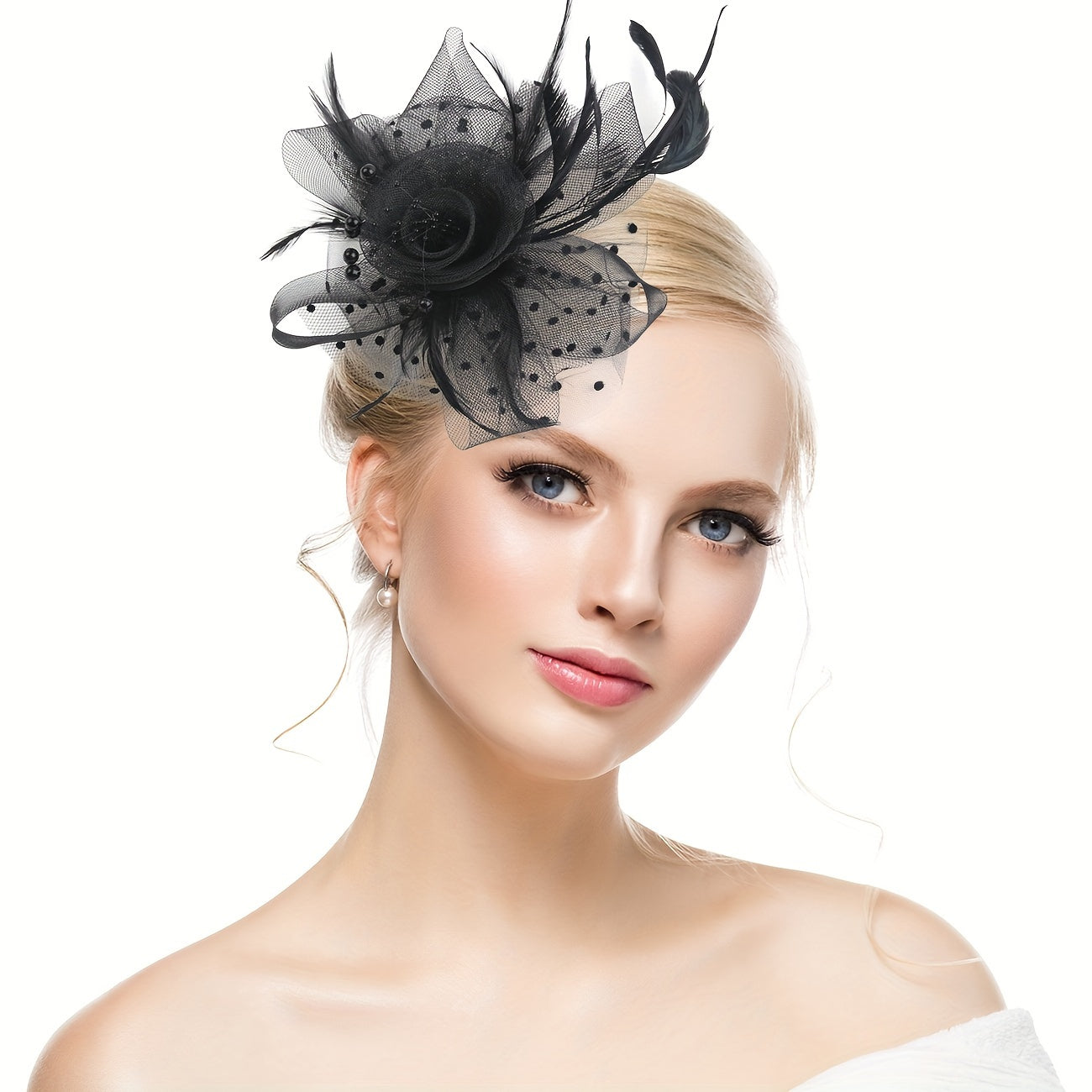 Classic Fake Feather Fascinator Hats, Netted Tulle Hair Clips, Sophisticated Headwear for Tea Parties, Social Gatherings, and Formal Dinners