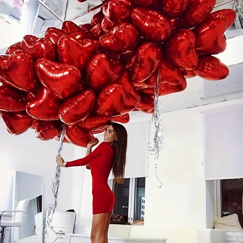 15 red heart pink silvery love aluminum balloons for various occasions like birthdays, weddings, engagements, Valentine's Day, bridal showers, carnivals, home decor, and parties.