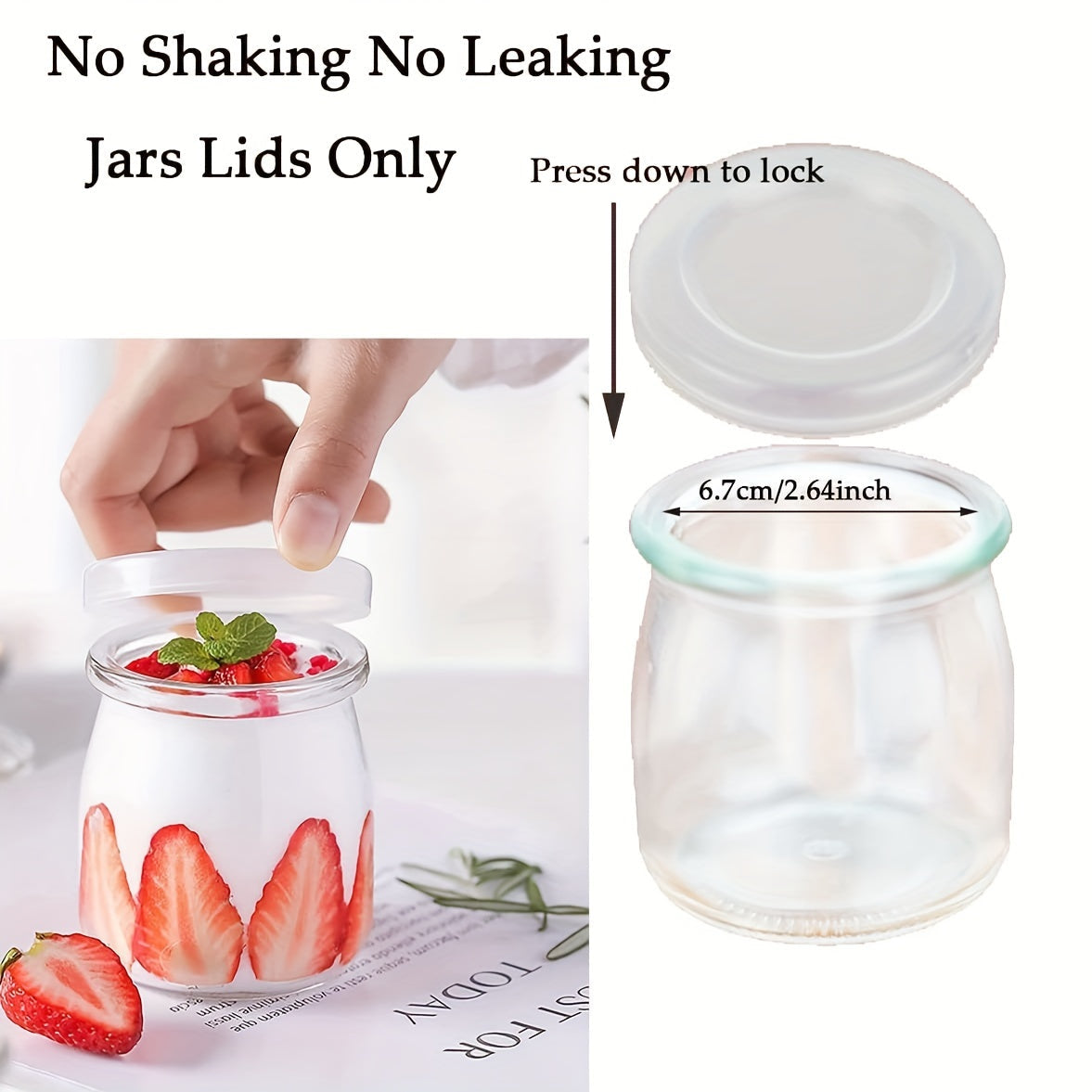 30 to 60 pieces of Oui Yogurt Jar Lids. These clear plastic blue lids are perfect for cookie and coffee supplies, as well as storing glass jars in the kitchen. Perfect for kitchen storage needs.