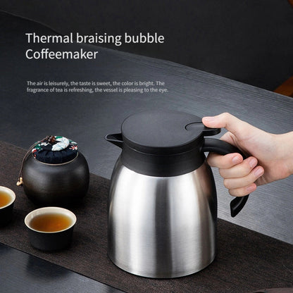 Thermal coffee pot set made of stainless steel includes a filter pot, thermal bottle, coffee cup, tea pot with net, leaky grid tea pot with filter net, thermal pot, cold pot, suitable for use in restaurants, hotels, households, and commercial settings.