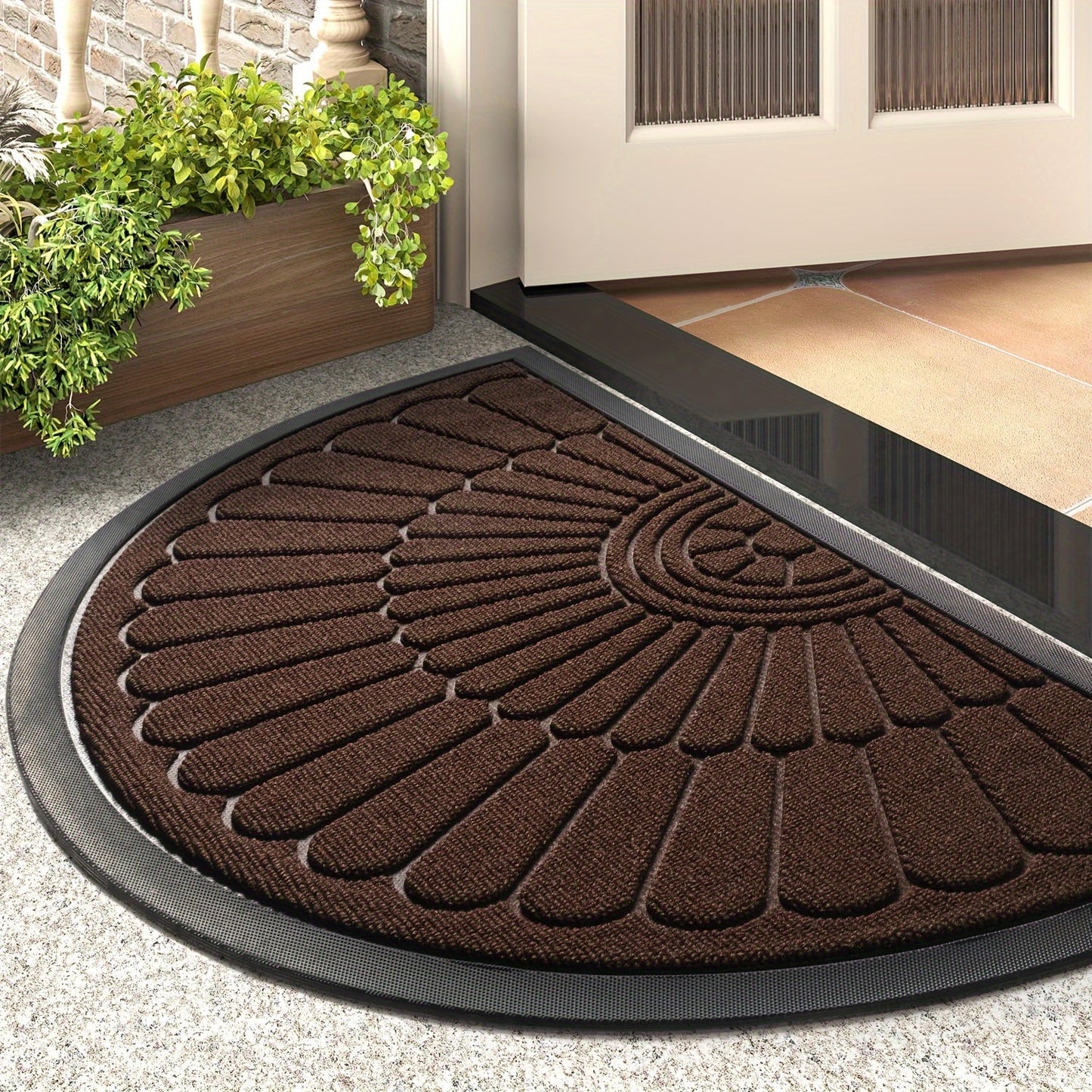 Indoor and Outdoor Entrance Door Mat - Durable Semicircular Rubber Non-Slip Mat for Front Door, Entryway, and Entry, Perfect for Trapping Dirt from Muddy Paws and Shoes