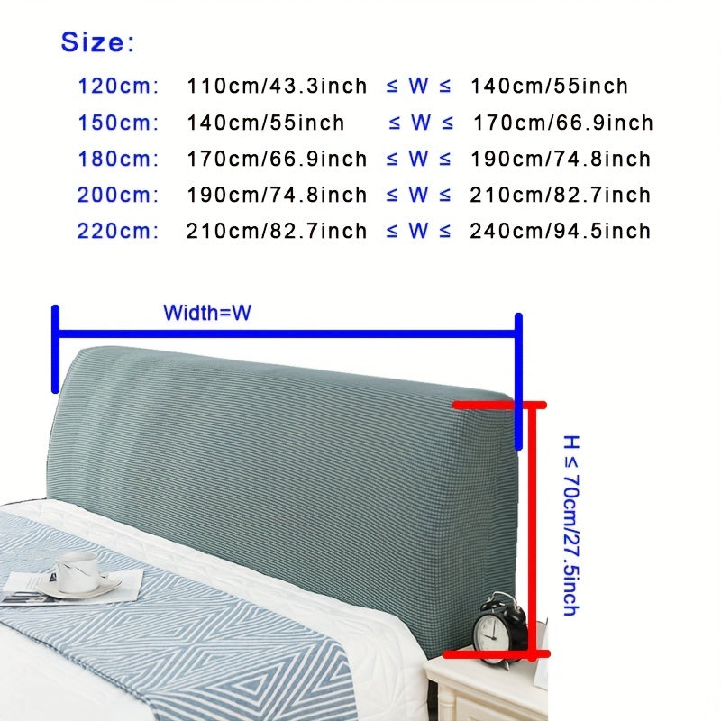 Stretchable dark green headboard cover made of cozy knit fabric that is dustproof and protective. Fits padded headboards measuring 208.28cm-238.76cm. Machine washable with an elegant