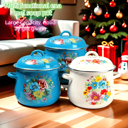 Christmas-themed Enamel Stockpot with Large Capacity - Versatile Cooking Pot Ideal for Boiling, Stewing, and More. Durable, Easy to Clean, and Compatible with All Stoves. Perfect Holiday Gift for Restaurant Kitchen Supplies.