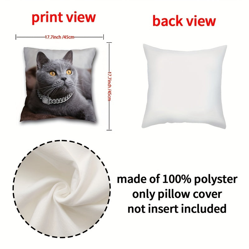 1pc Cat Print short plush pillow case (17.7"x17.7") with Animal Theme, perfect for home, room, and bedroom decor. Does not include pillow core. Great architectural collectible accessory.