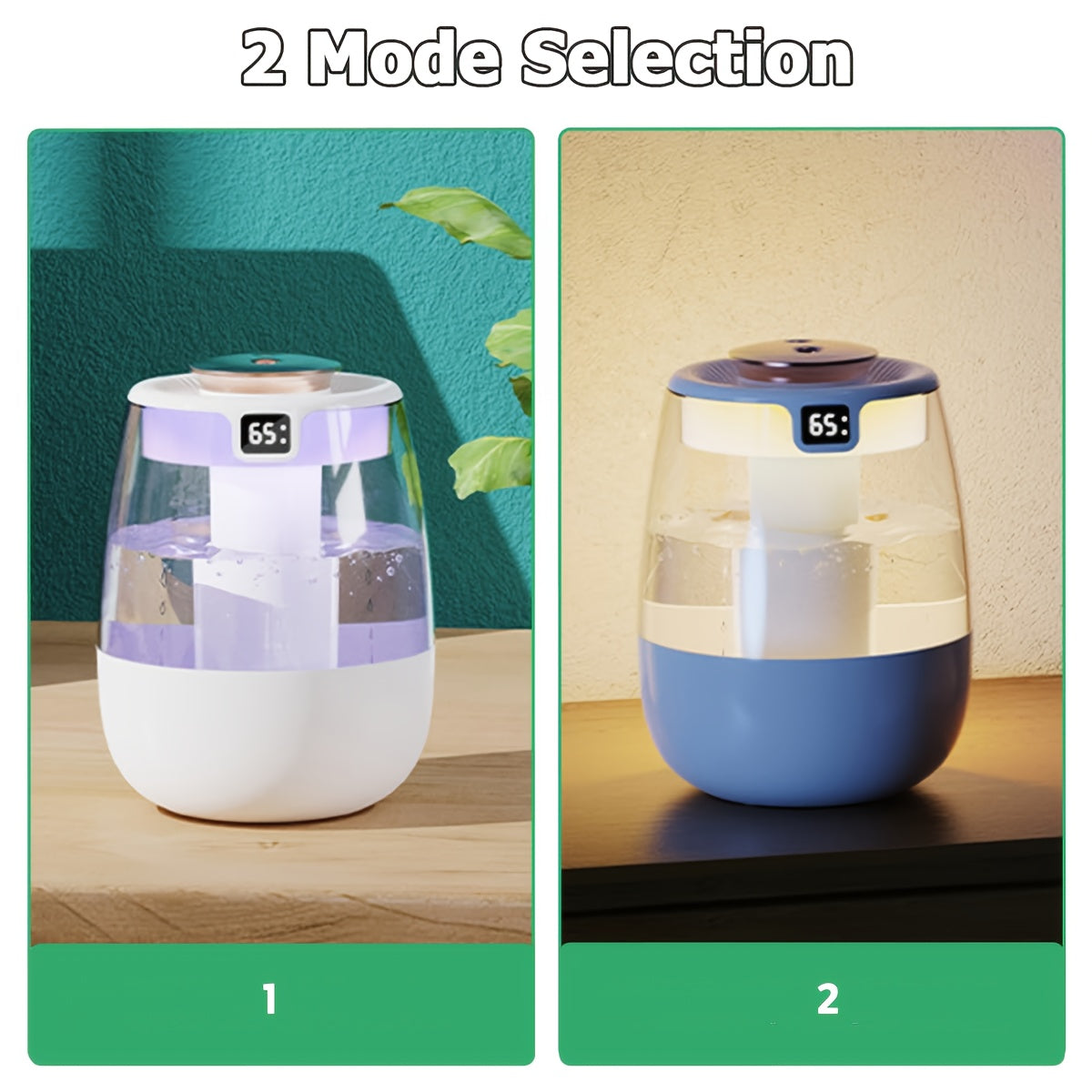 Double Spray Humidifier with USB Digital Display, 1L capacity, 2 Mist Modes & Night Light for Car, Office, Home.