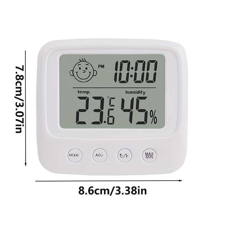 LCD Digital Thermometer & Hygrometer with Clock - Accurate Temperature and Humidity Monitor for various spaces - Battery Operated (AAA) - Includes Hygrometer.