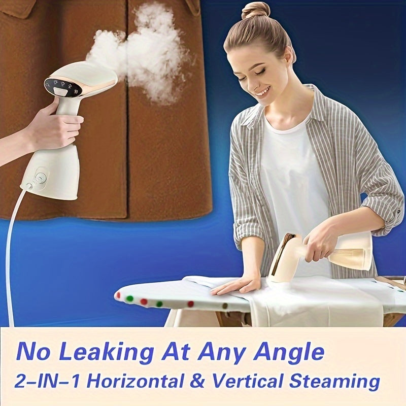 Portable 1500W garment steamer for 15-second rapid heating with powerful steam for deep penetration, ideal for removing wrinkles from fabrics.