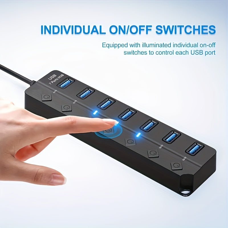 1pc USB Adapter Hub with 7 or 4 Ports, LED Light and Power On/Off Switch for PC or Laptop