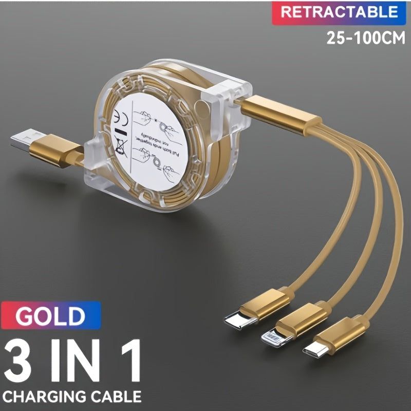 3-in-1 mobile charging cable compatible with iPhone, TYPE-C, and Micro b devices