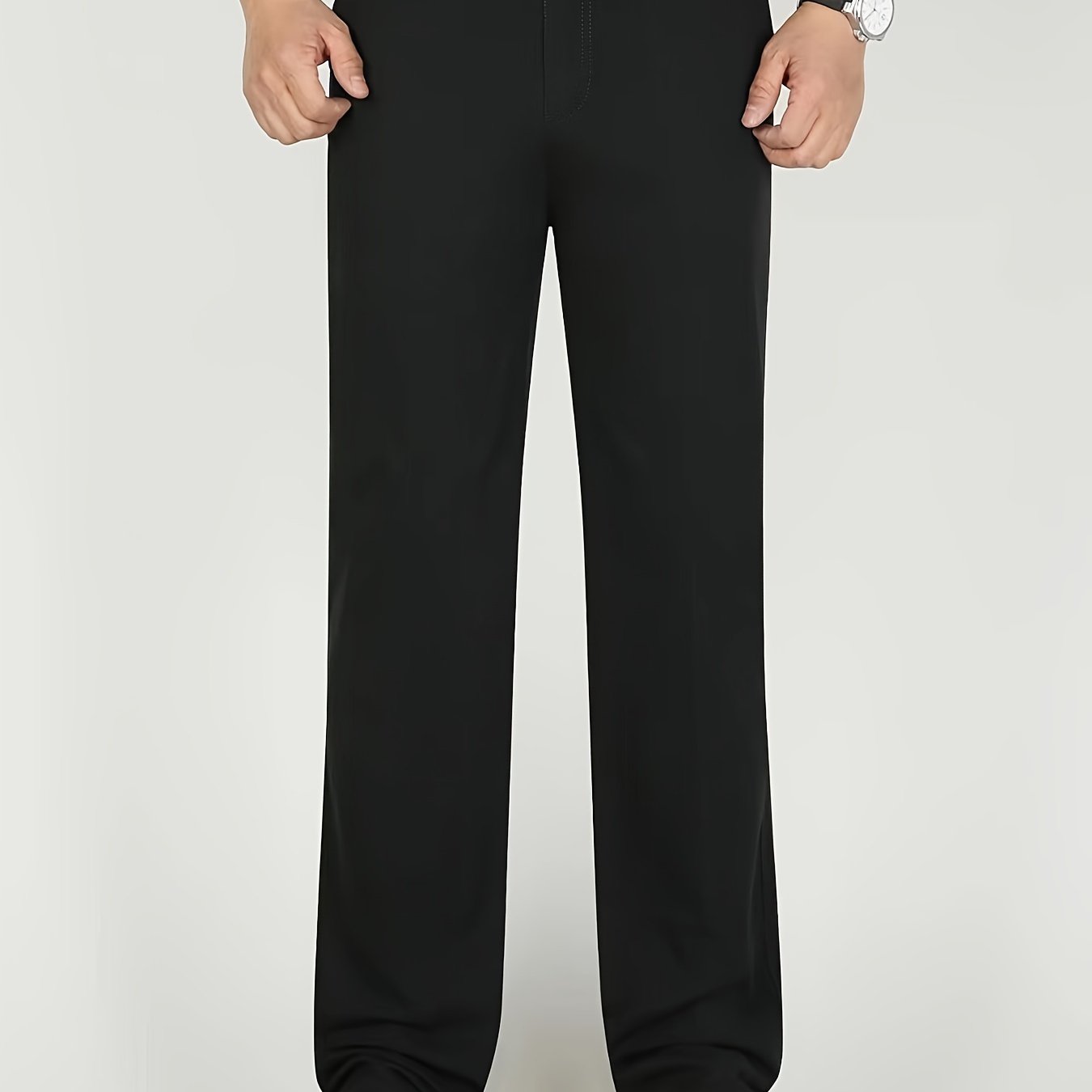 Men's solid straight leg business slacks with versatile draping, light business style.