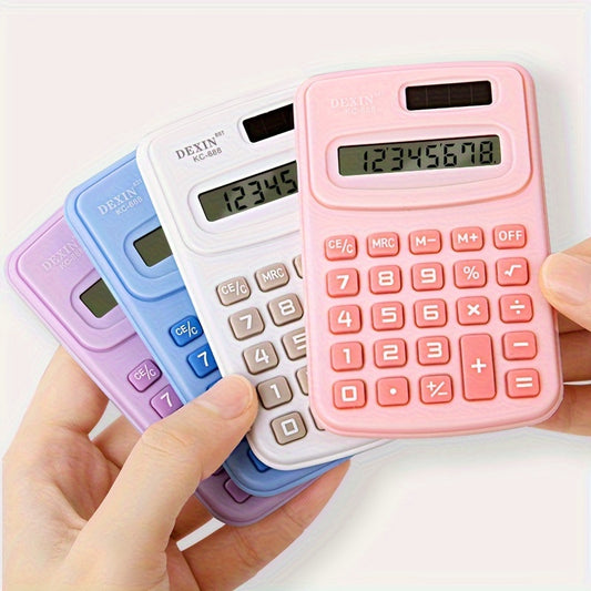 Cartoon pocket calculator for school and office with tips feature.