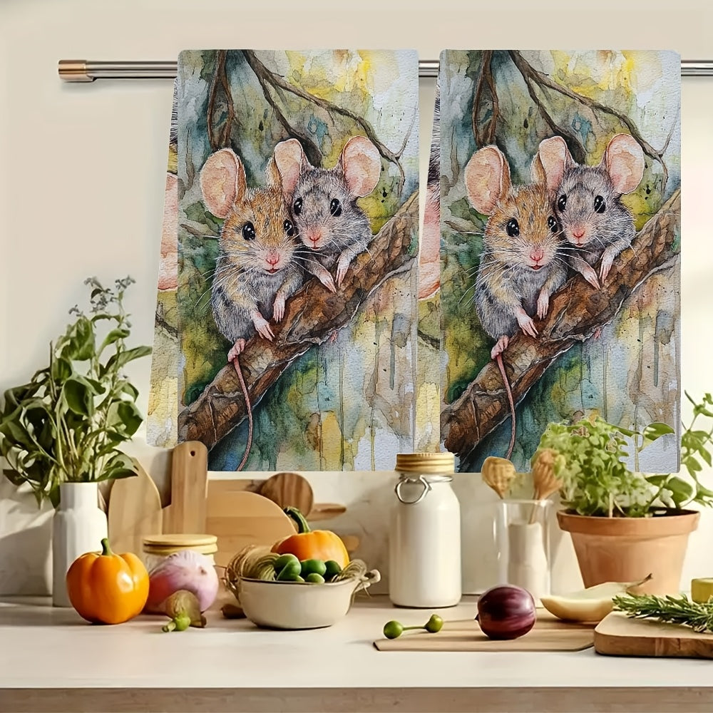 Set of 2 Ultra Soft Kitchen Towels featuring a Charming Mouse Couple Design - "You and Me, We Can Handle Anything" - Super Absorbent & Easy to Clean Dish Hand Towels, Size 40.64x60.96 cm - Perfect for Holiday Decorating and as Dish Towels