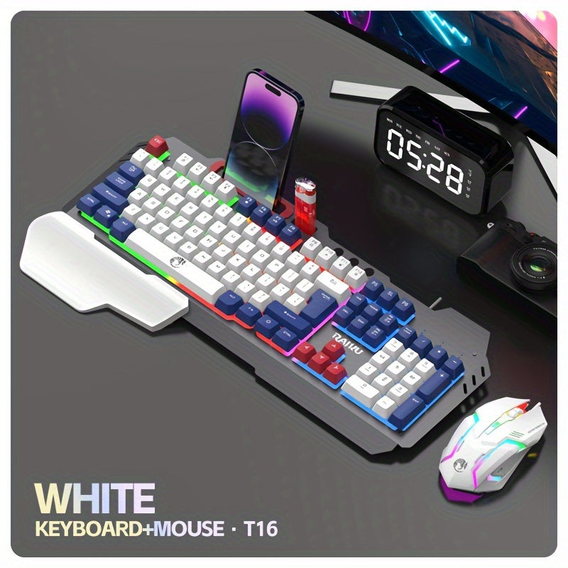 Three colors block wired gaming keyboard and mouse set with optical backlit keyboard for gaming, office, and laptop use.