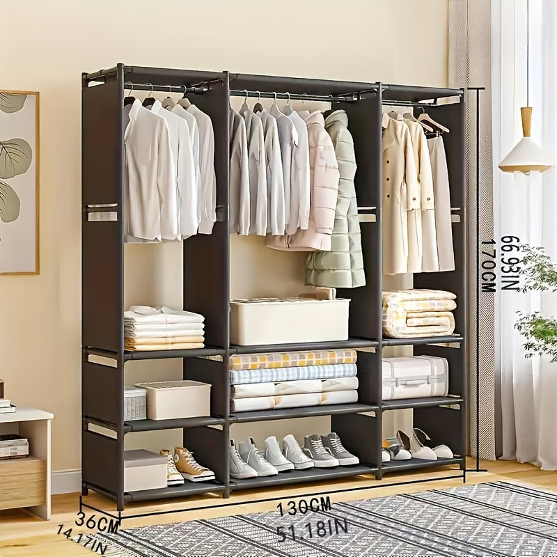 Sturdy Stainless Steel Freestanding Wardrobe Organizer - Rust-Resistant Storage Rack with Shelves for Clothes and Home Organization, Easy Assembly, Space-Saving Design, Enclosed Storage Capacity of over 3.2 Cubic Feet, Height of over 68.58 cm, Ideal for