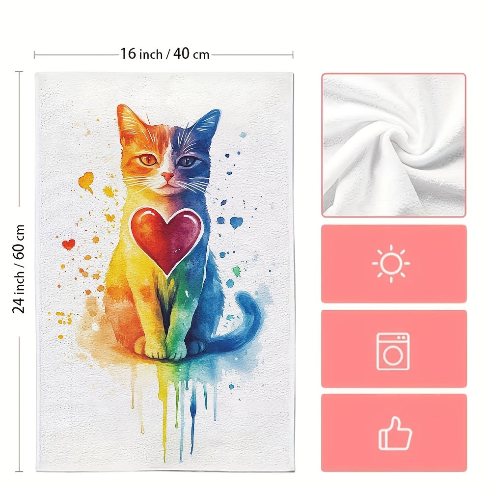 Get a pair of ultra-soft kitchen towels adorned with a charming cat design and rainbow mini hearts, great for celebrating Valentine's Day. These highly absorbent dish towels are easy to clean in the washing machine and are 40.64X60.96 cm in size, making