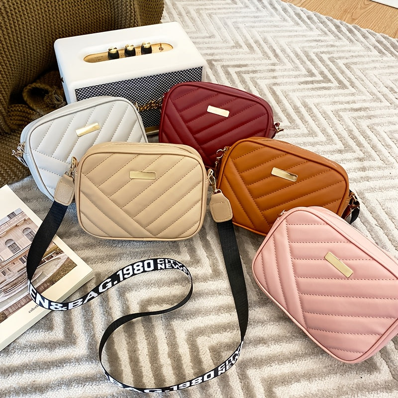 Women's quilted crossbody bag with stylish design, adjustable strap, multiple color options, PU material, suitable for everyday use.