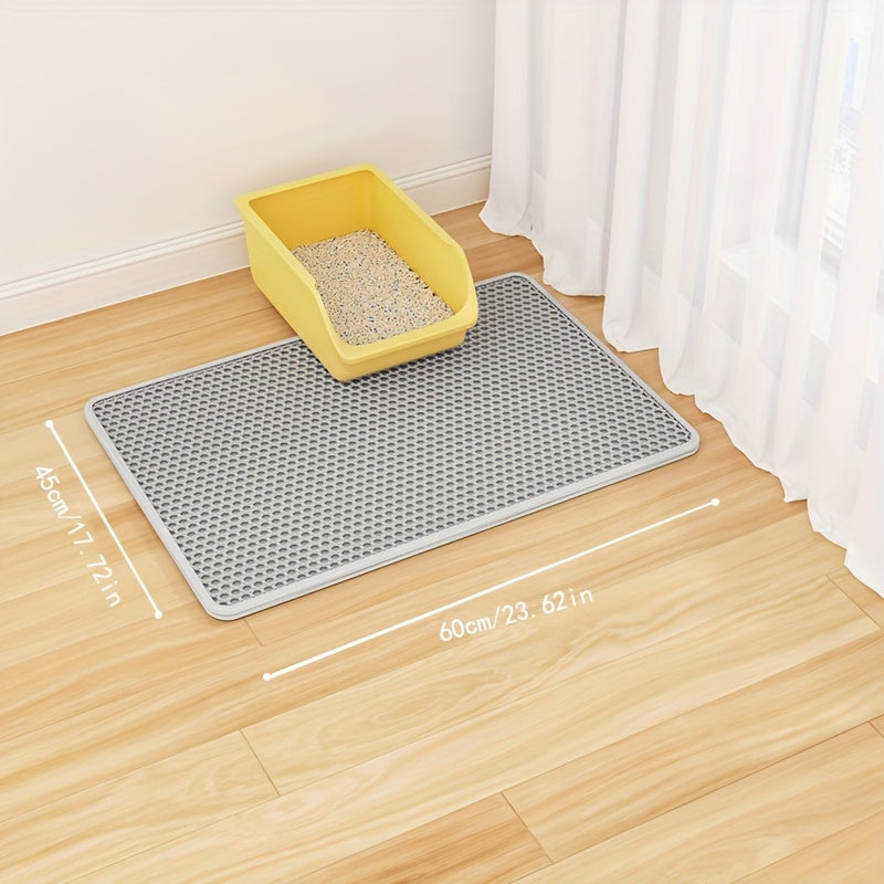 Sturdy, large dual-layer cat litter mat made of EVA material for easy cleanup and anti-splash, ideal for indoor litter boxes.