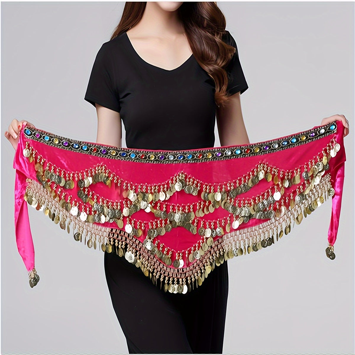 1 piece belly dance hip towel with sequin decoration for dance performances.