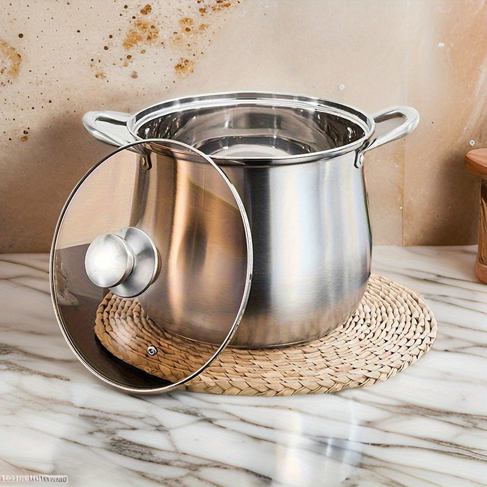 Stainless Steel Soup Pot Set for Outdoor Camping Cooking - Includes Large Stockpot and 7-Piece Cutlery Set for Kitchen Utensils and Accessories