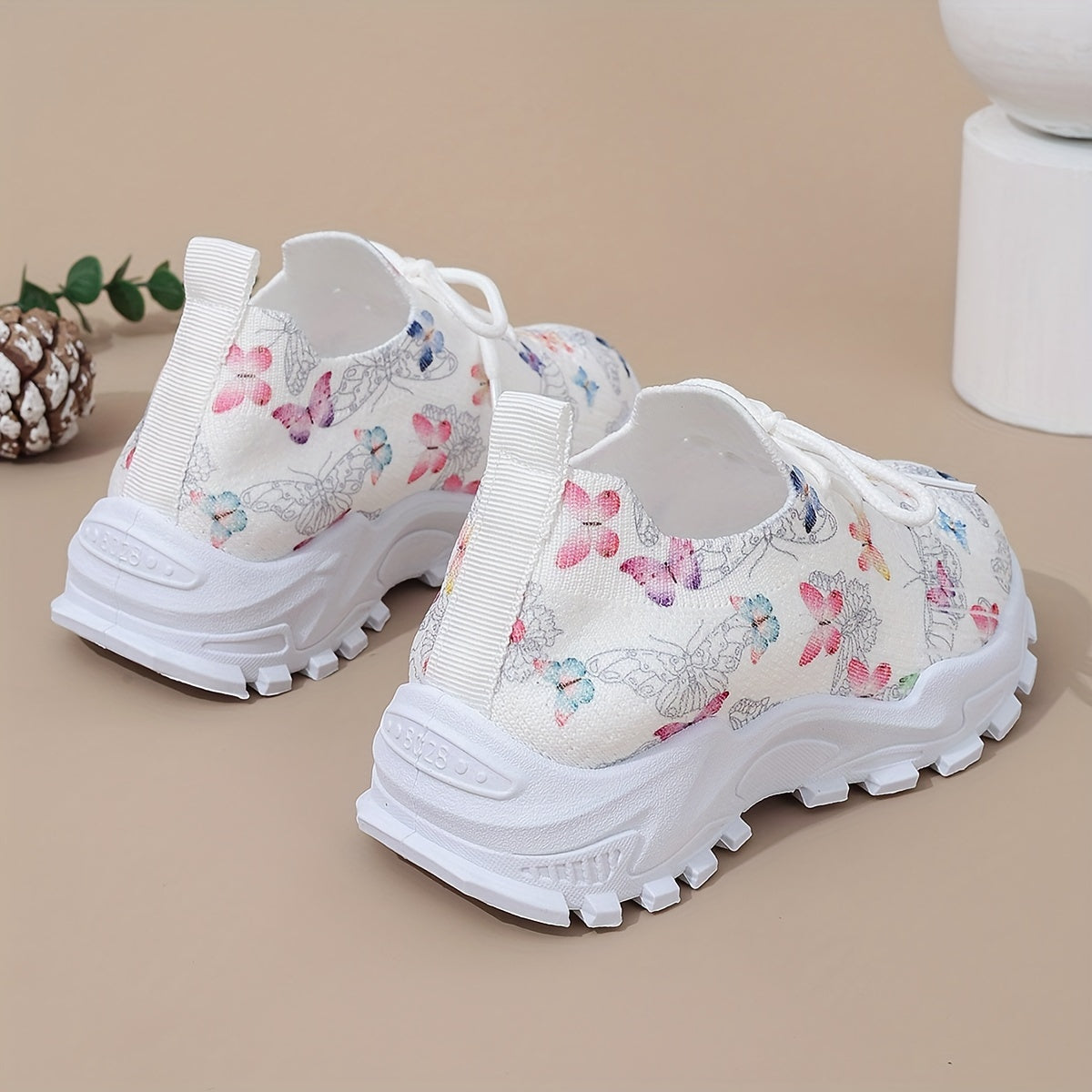 Girls' Casual Butterfly Print Sneakers - Comfortable shoes for running, hiking, and daily wear made with breathable fabric and soft PVC sole.