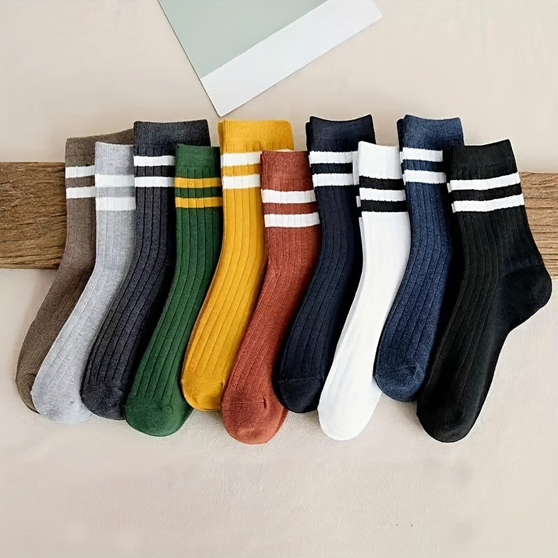 Men's vintage athletic socks, 5 pairs for autumn and winter, sporty style