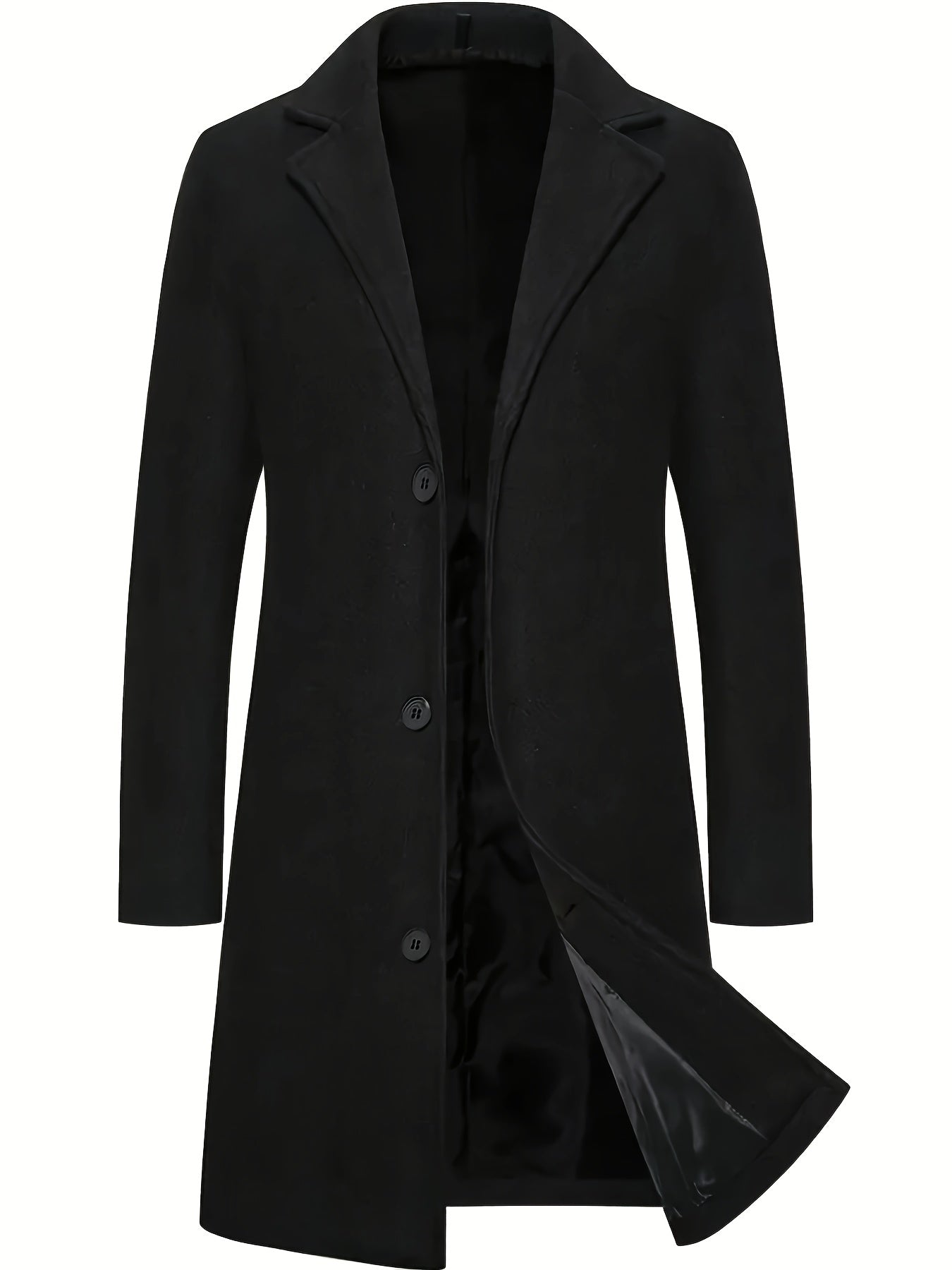 Men's sophisticated appeal trench coat in solid color non-stretch fabric, featuring lapel collar with button details and regular fit for fall/winter. Woven light luxury business jacket