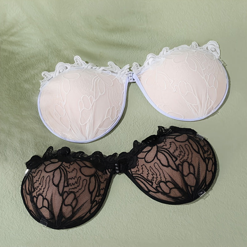 Women's Strapless Lace Nipple Covers with Push Up Buckle, Self-adhesive Breast Lift Pasties.