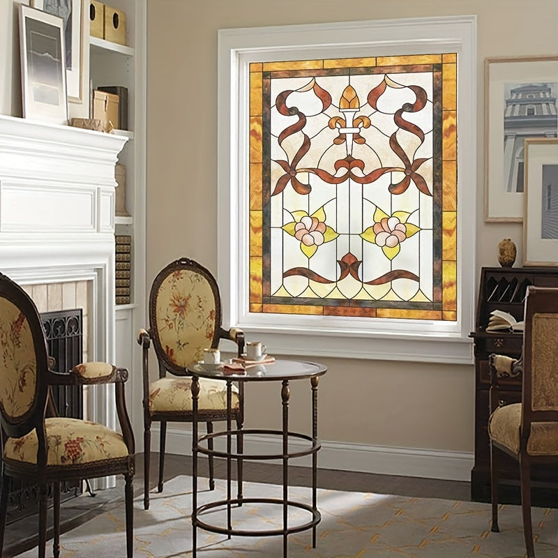 European retro stained glass window stickers for privacy and decoration in various rooms.