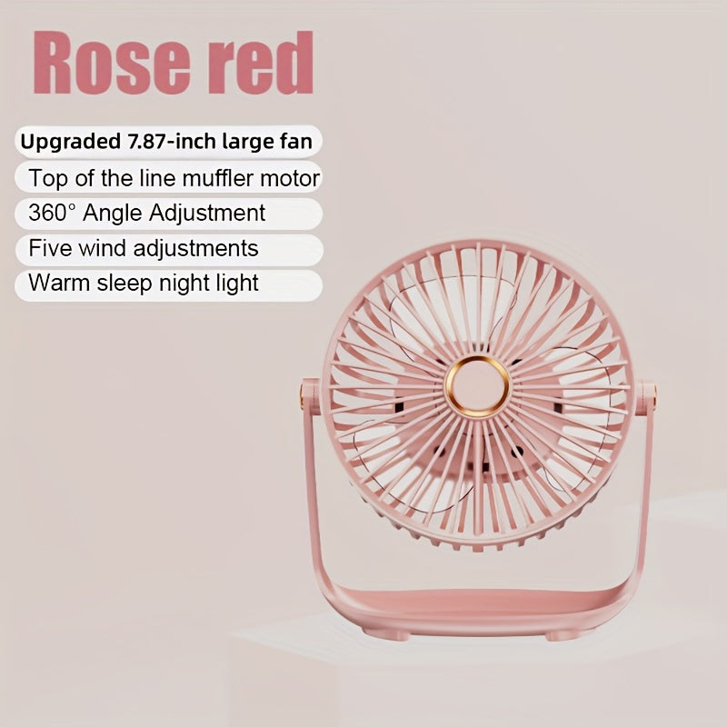 Top-selling JKUOO Portable Desktop Fan features 5-speed adjustability, ultra-quiet operation, USB rechargeability with built-in lithium battery, touch control, and rapid air circulation for indoor environments. Perfect for long-lasting use in a variety