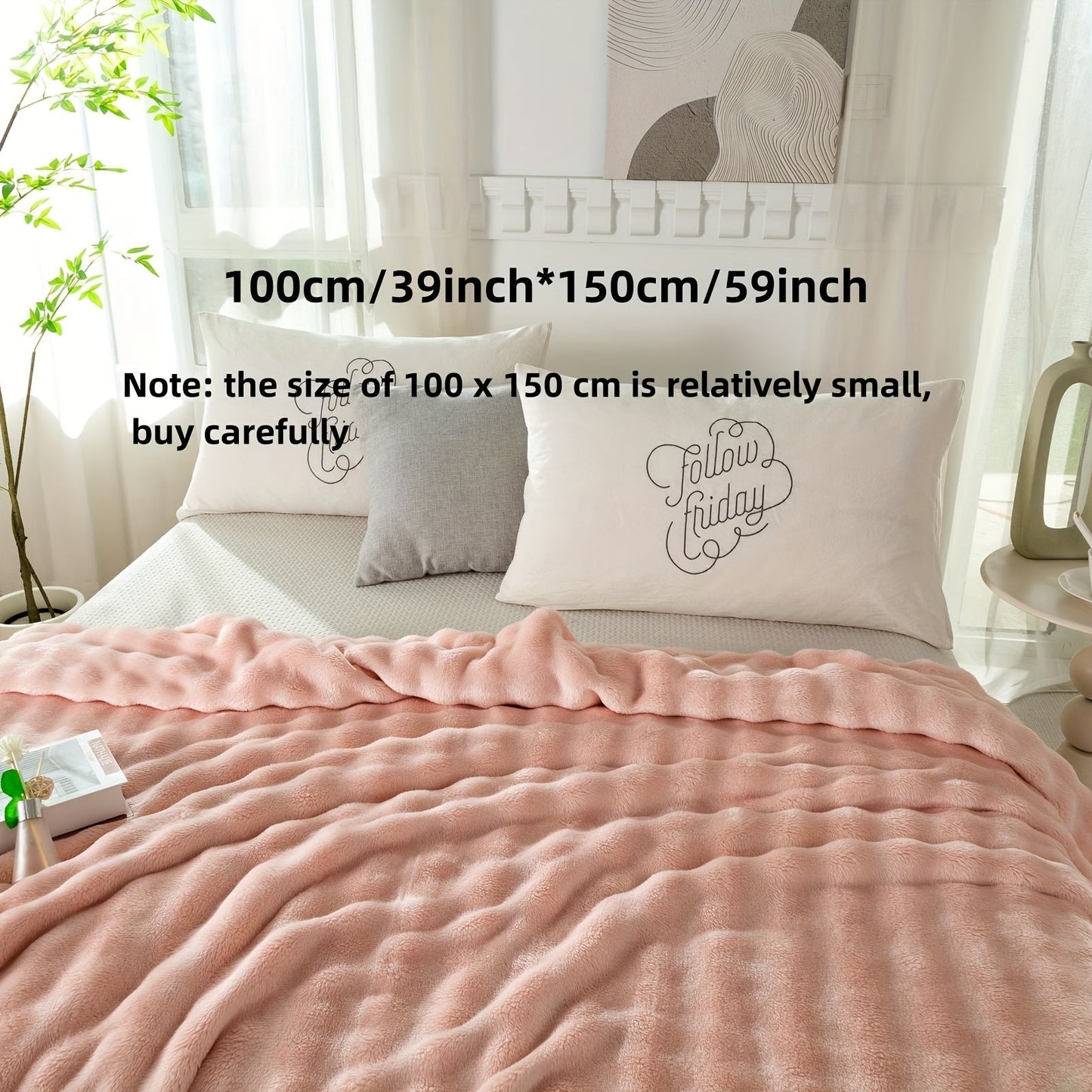 Modern Hypoallergenic Polyester Bed Blanket - Luxuriously Soft Faux Rabbit Fur Plush Throw for Bedroom, Sofa, Office, and Travel - Suitable for All Seasons - Easy to Clean Machine Washable Blanket with Simple Design - Lightweight Cover for Any Purpose