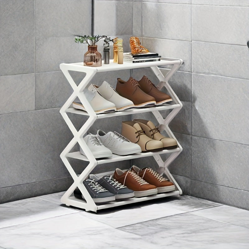 Selected ★ Single Unit of a Simple and Durable Four-Tier Shoe Rack, a Cloth-Covered Shoe Storage Cabinet that Keeps Dust Away, Made for Easy Home Setup, Fits Up to Twelve Pairs of Shoes, Strong and Stackable, Perfect for Entryways, Closets, or Workshops.