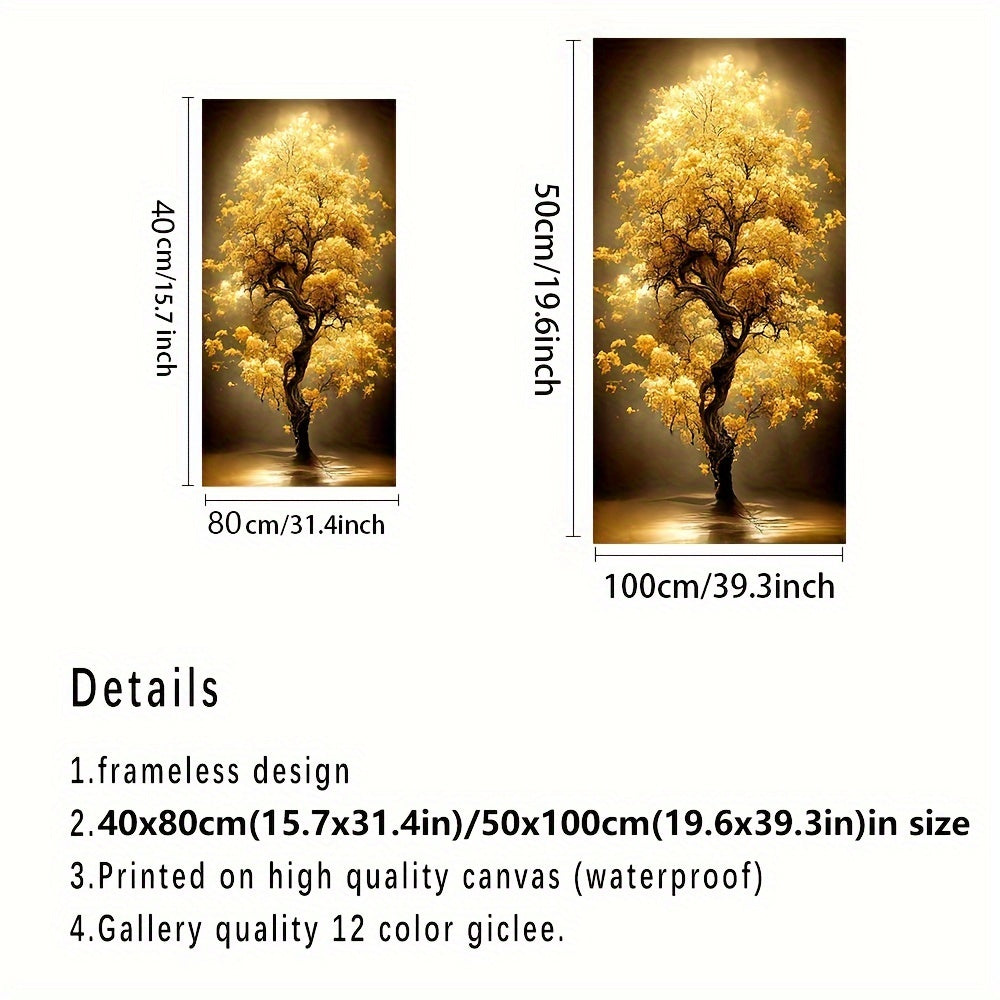 Golden Fortune Tree Canvas Poster Wall Art: Unframed, Landscape Modern Art Painting, HD Printing, Suitable for Home Decor, 50.04x99.82 cm