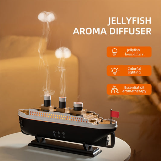 Jellyfish-inspired aroma diffuser and humidifier with remote control, essential oil compatible, colorful ambient lighting, perfect for different room types, also functions as a jellyfish lamp.