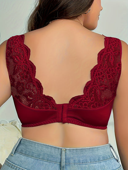 Floral lace backless bralette for plus size women.