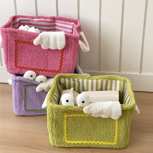 Soft and durable storage basket with handles. Ideal for snacks, clothes, toys, phones, headphones, and more. Makes a perfect Christmas gift for home organization.