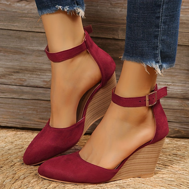 Women's D'Orsay wedge with pointed toe, ankle strap, platform high heels for all occasions.