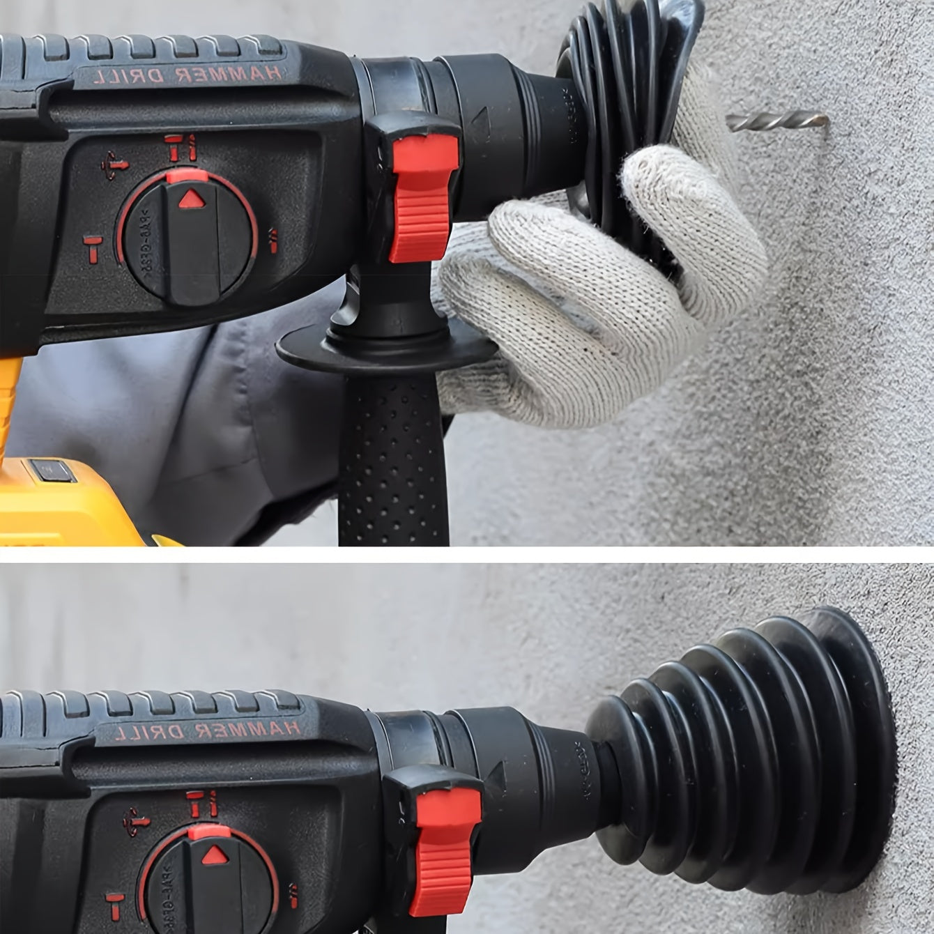 Electric drill dust cover, black, suitable for electric hammers and impact drilling tools, also functions as a dust bowl for ceiling punch operations.