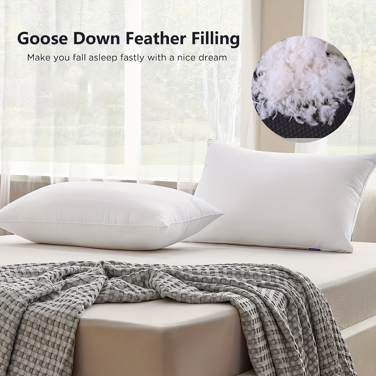 1 Pillow Insert with Goose Feathers and Down, 100% Cotton