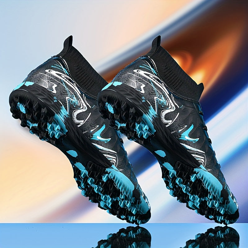 Men's soccer cleats with lace closure, PU upper, fabric inner & insole, and rubber sole for all-season sports activities.