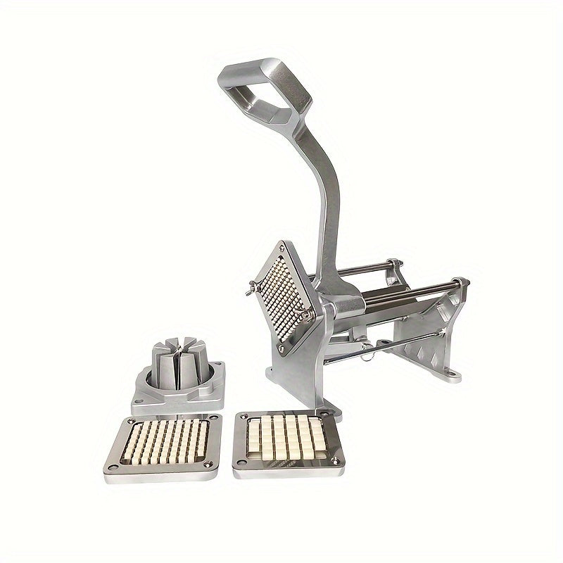 One piece of kitchen equipment, includes a French fry cutter, fruit cutter, vegetable cutter, potato slicer, vegetable chopper, onion chopper, food chopper. A must-have for your kitchen with various uses and functions.