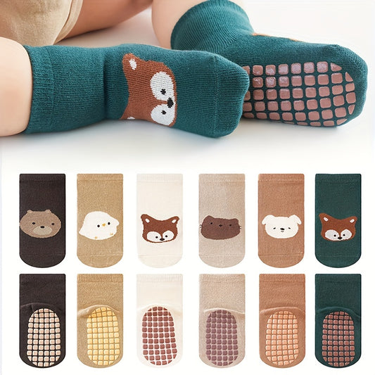 6 pairs of anti-skid cotton socks for toddlers, ideal for all seasons. Cute designs for boys and girls.