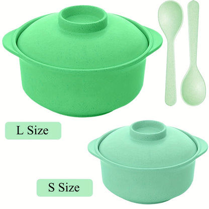 1 set of instant noodle and rice bowls with covers, non-slip food containers, and unbreakable kitchen supplies for college dorms and apartments.